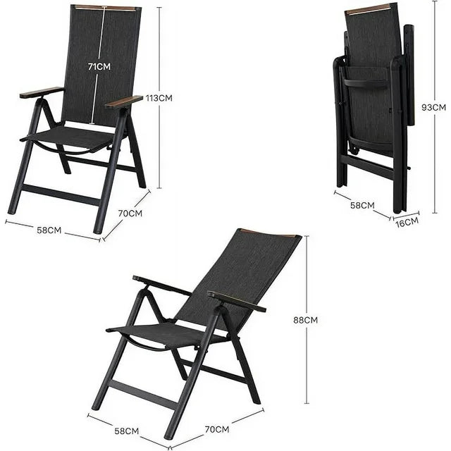 Aluminium Adjustable 6-Position High Backrest Folding Chair, No Assembly