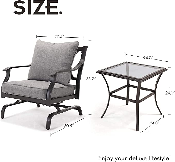 3 Piece Metal Bistro Rocking Chairs, Indoor Outdoor Chat Set
