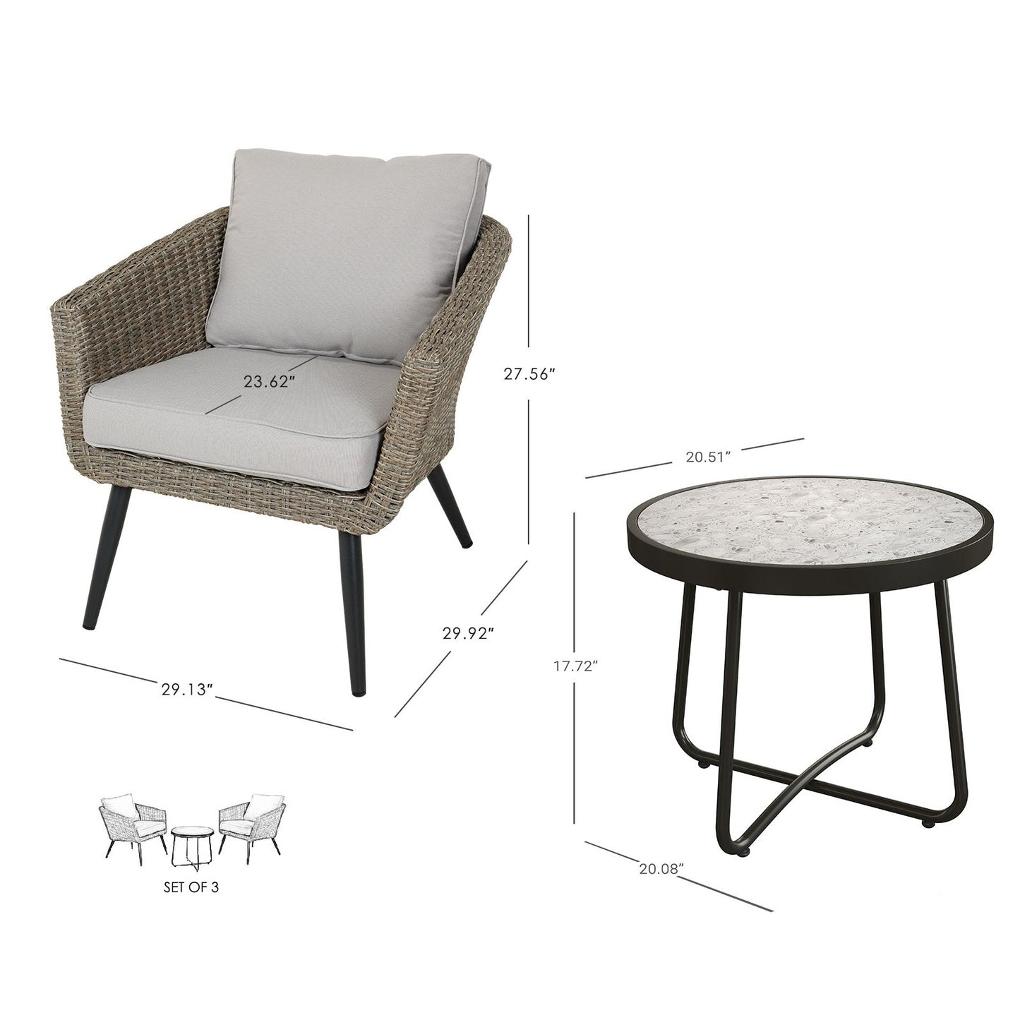Piece Patio Bistro Set with 2 Chairs and 1 Coffee Table