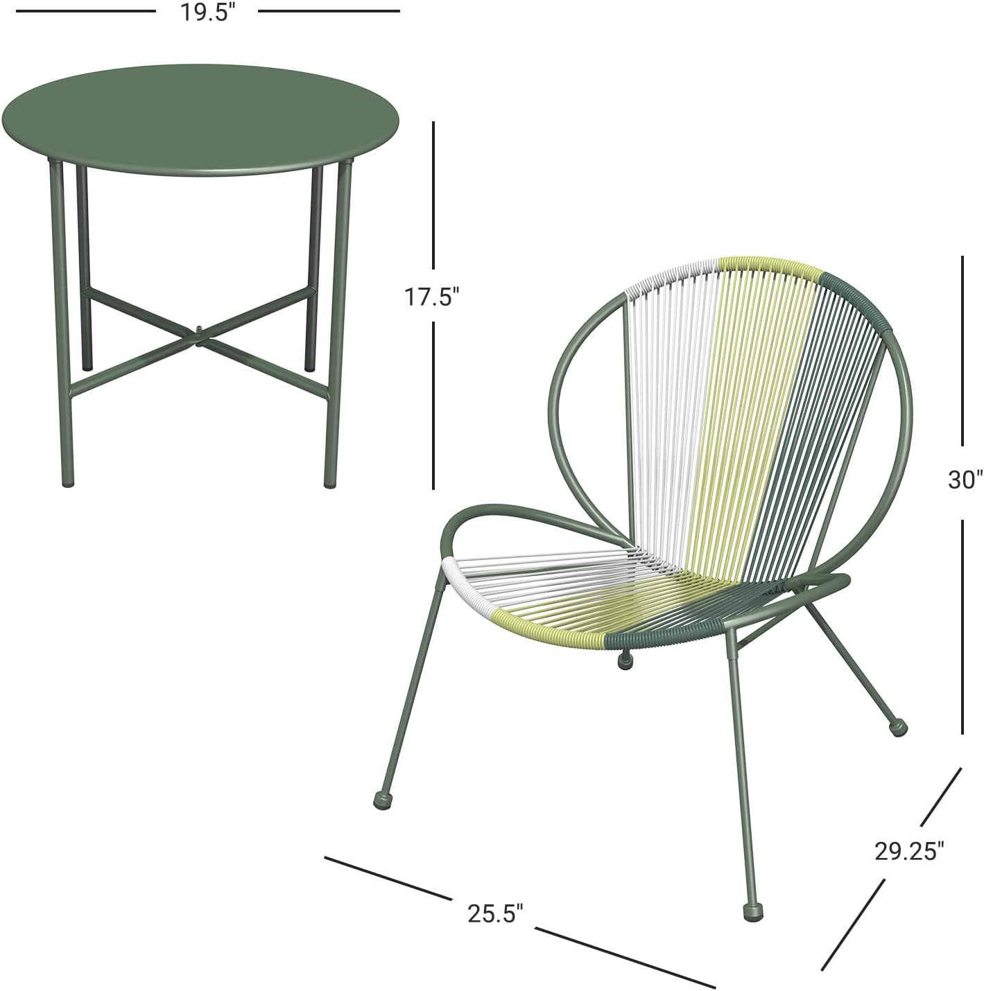 3 Piece Acapulco Steel Woven Rope Bistro Set with Coffee Table