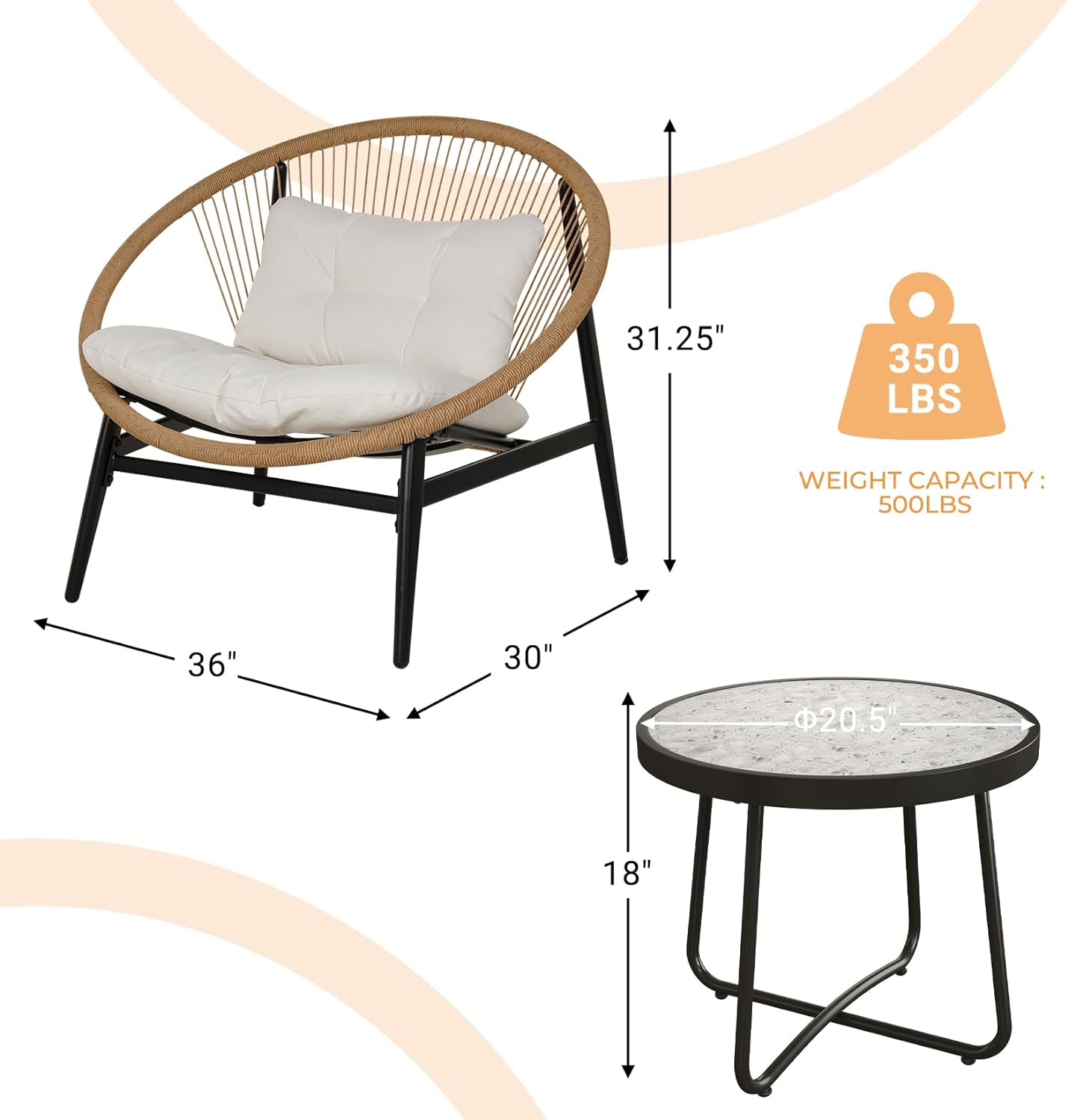 Outdoor Furniture Set,Wicker Seating Set Oversized Chairs