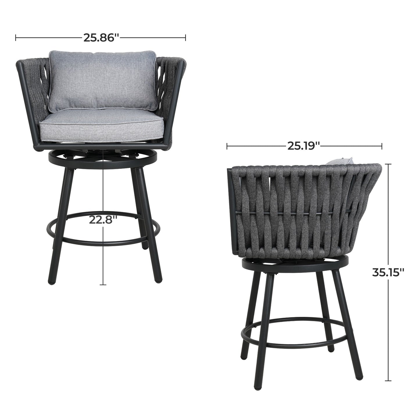 High Bar Chairs Set of 2, Swivel Rope Wicker Patio Dining Chairs