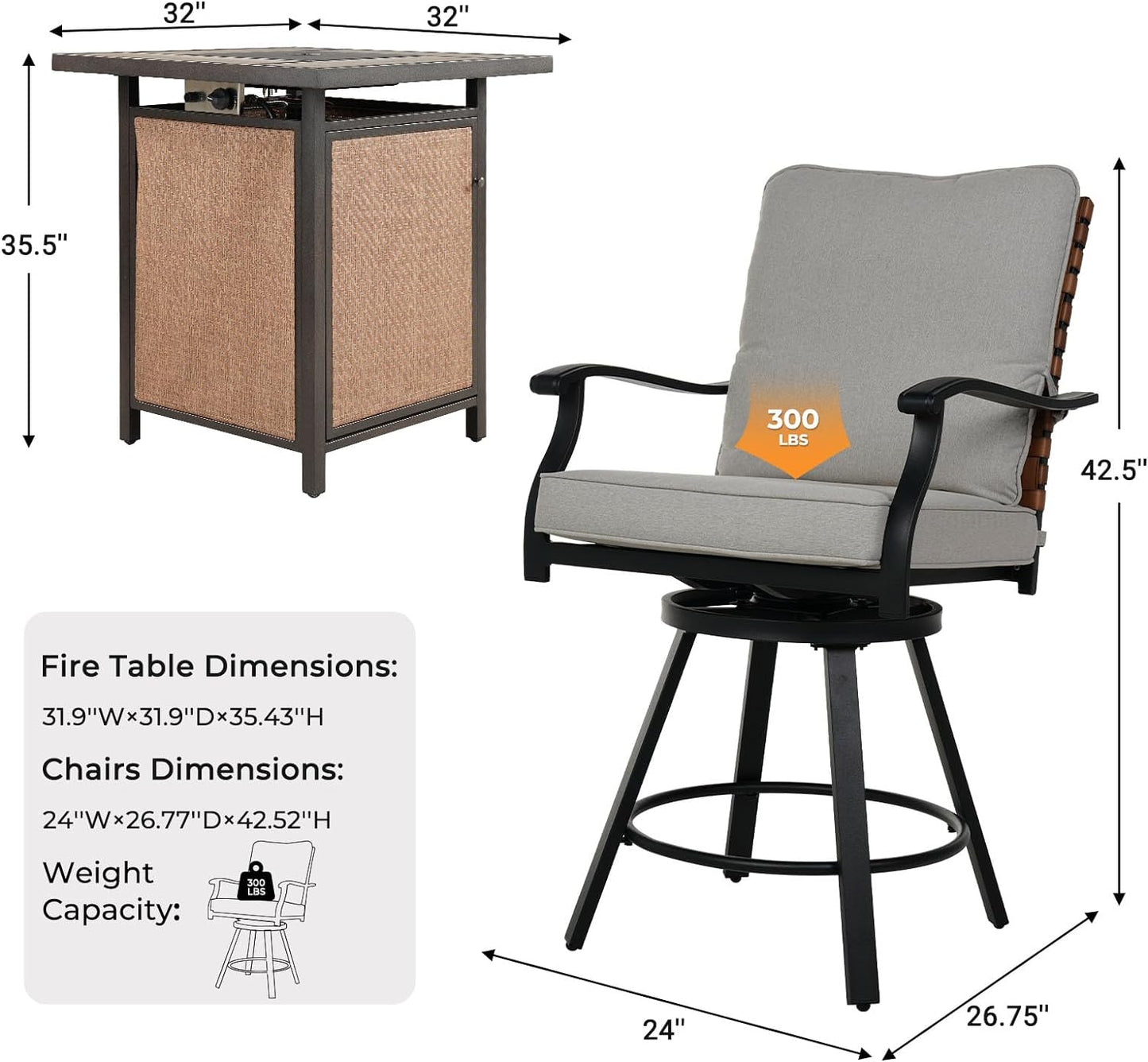 Grand patio Patio High Swivel Bar Set with Fire Pit Table