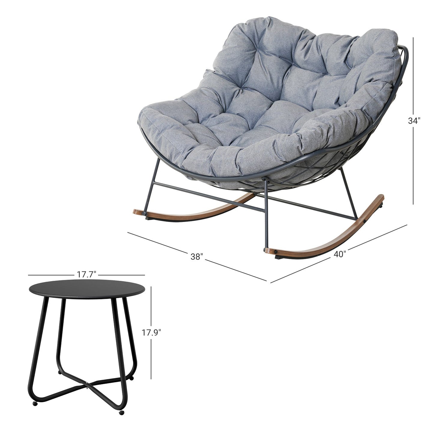 GRAND PATIO Outdoor Royal Rocking Chair, E-Coated Papasan Chair With Cushion for Porch, Garden