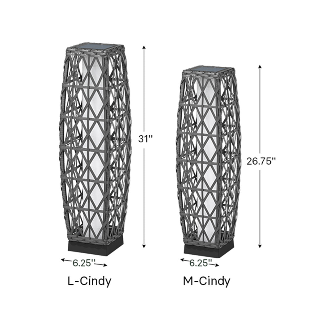 Cindy Solar Lamp, Solar-Powered Woven Resin Wicker Floor Lamp
