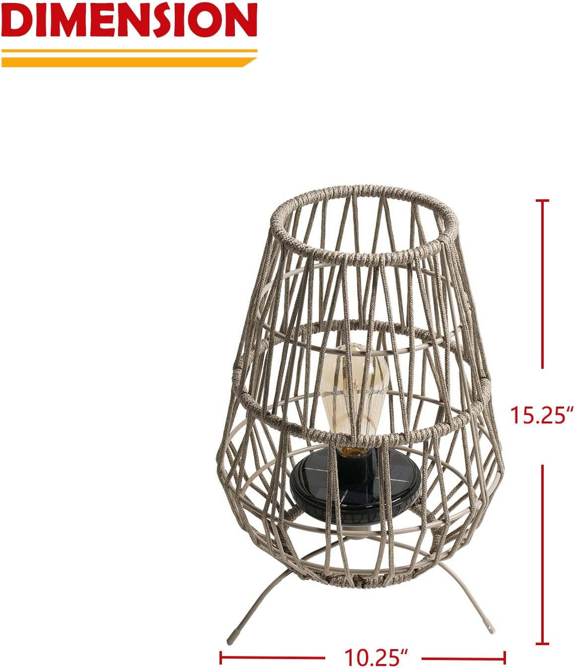 15-inch Apollo Outdoor LED Solar Powered Resin Polyester Cord Woven Floor Lamp Set of 2 with LED Edison Bulb, Water-Resistant Accent Garden Light, Pathway, Taupe Brown