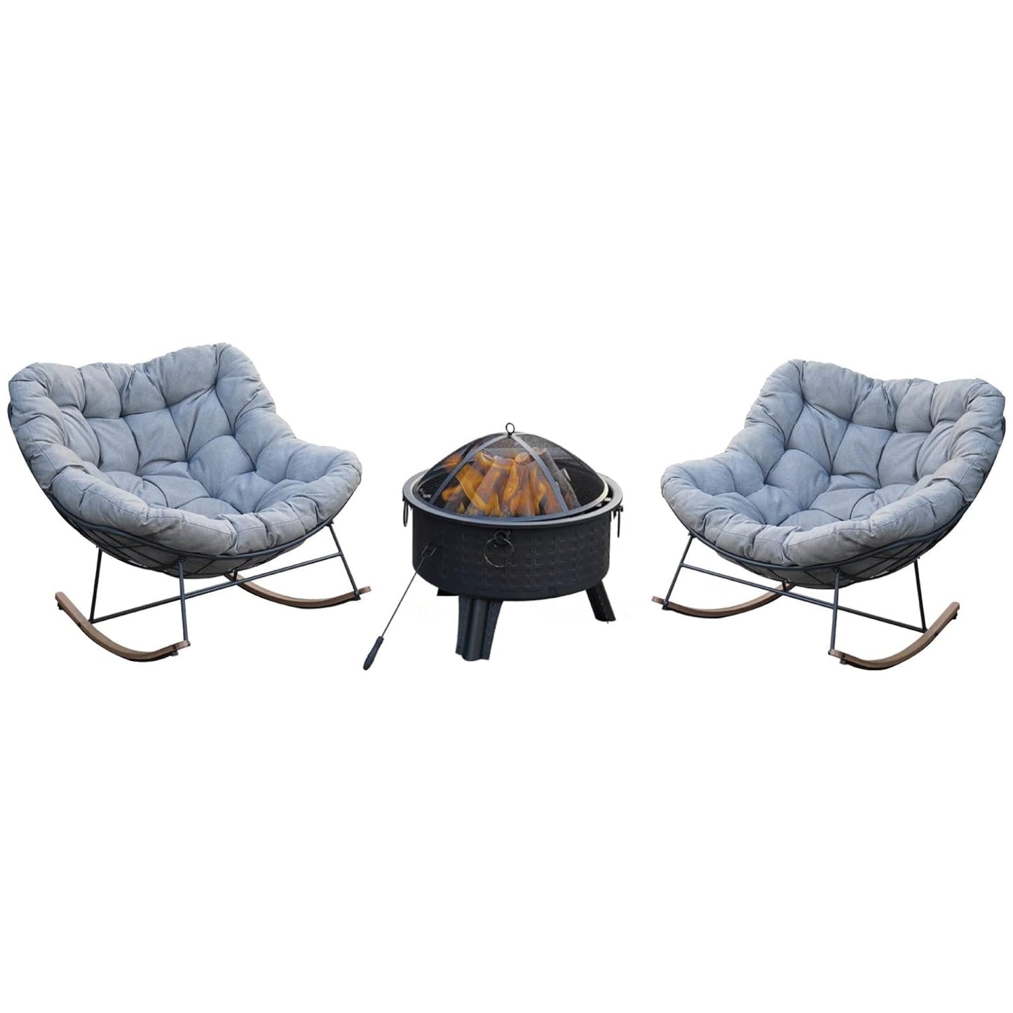 Rocking Chair Set of 3, Comfy Reading Chair Outdoors and Indoors, Modern Cozy Lounge Rocker with Cushion