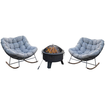 Rocking Chair Set of 3, Comfy Reading Chair Outdoors and Indoors, Modern Cozy Lounge Rocker with Cushion