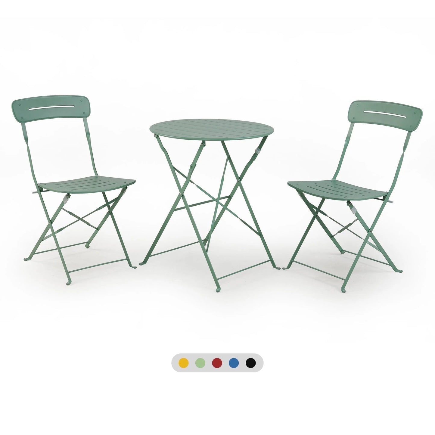 3-Piece Foldable Bistro Set with Round Table - All-Weather Steel Frame