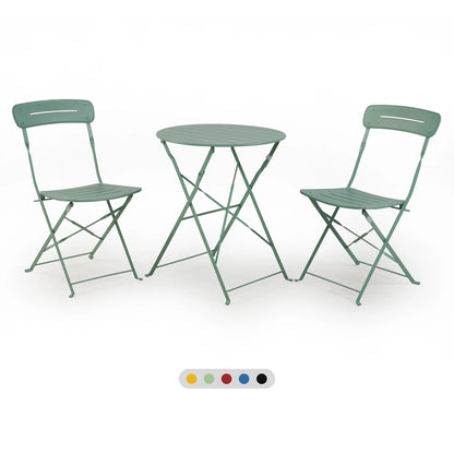 3-Piece Foldable Bistro Set with Round Table - All-Weather Steel Frame