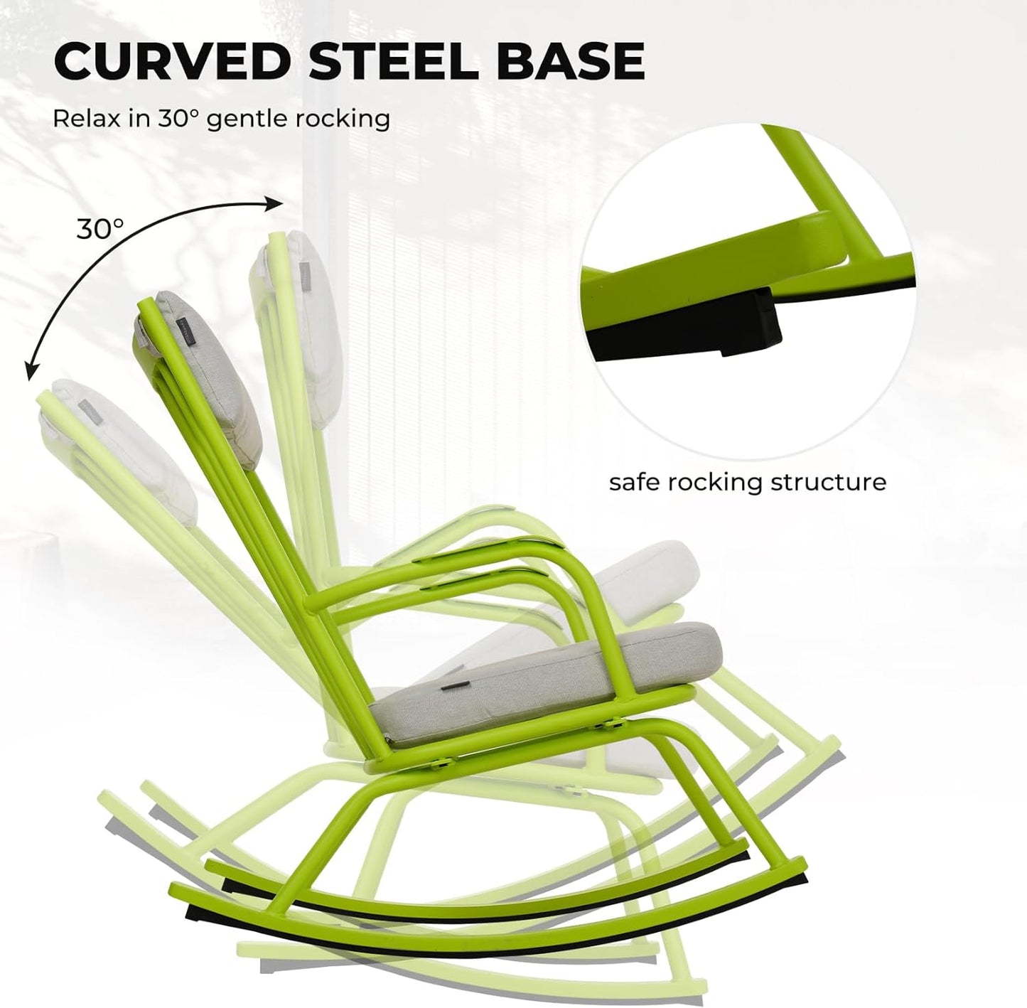 Outdoor Rocking Chair Set for 2, E-Coated Steel Rocking Chairs with Cushions and Side Table