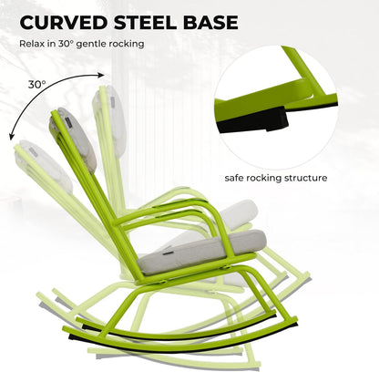 Outdoor Rocking Chair Set for 2, E-Coated Steel Rocking Chairs with Cushions and Side Table