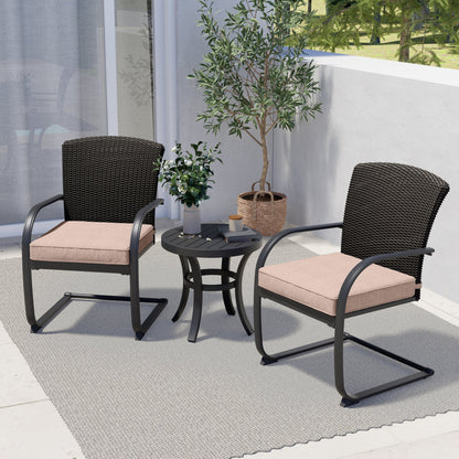 Dining Wicker Chair Set, Steel Frame Chair with Cushion