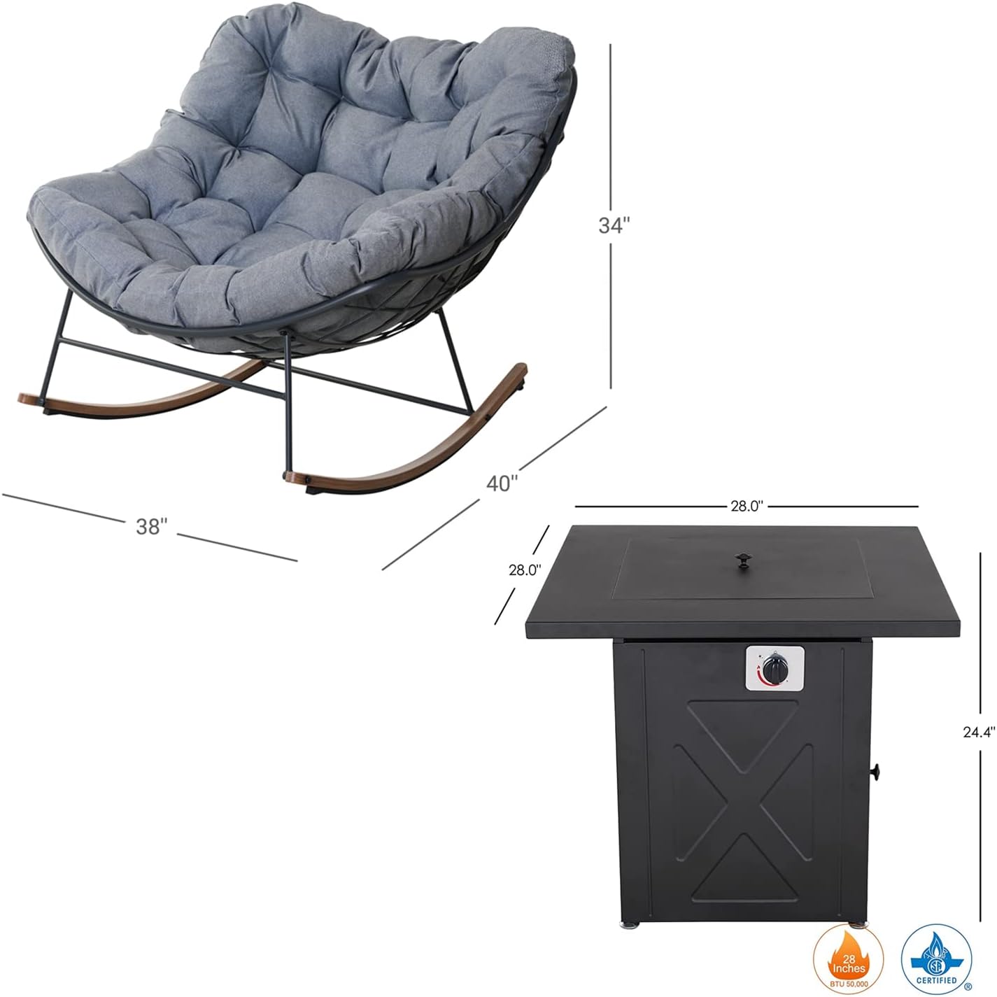 Rocking Chair Set of 3, Comfy Reading Chair Outdoors and Indoors, Modern Cozy Lounge Rocker with Cushion