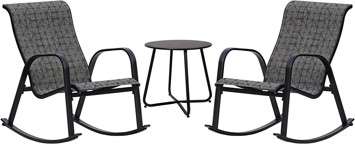 3-Piece Patio Bistro Rocking Chair Set, Steel Rocker Seating Outside for Front Porch, Garden, Patio, Backyard