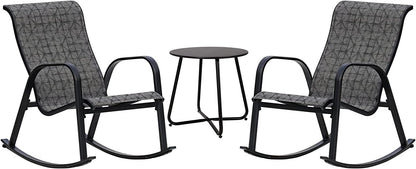 3-Piece Patio Bistro Rocking Chair Set, Steel Rocker Seating Outside for Front Porch, Garden, Patio, Backyard