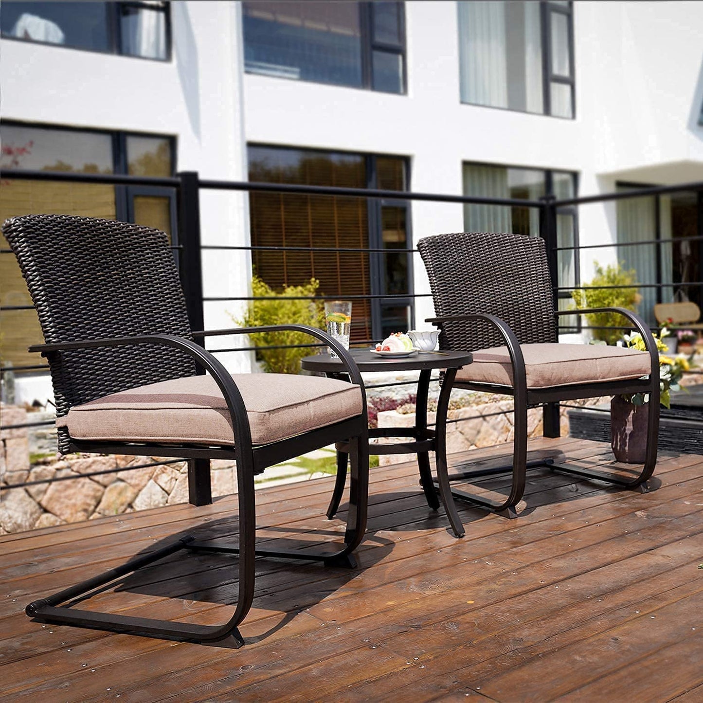 Dining Wicker Chair Set, Steel Frame Chair with Cushion