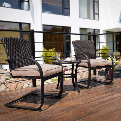 Dining Wicker Chair Set, Steel Frame Chair with Cushion