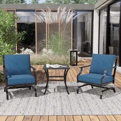 3 Piece Metal Bistro Rocking Chairs, Indoor Outdoor Chat Set