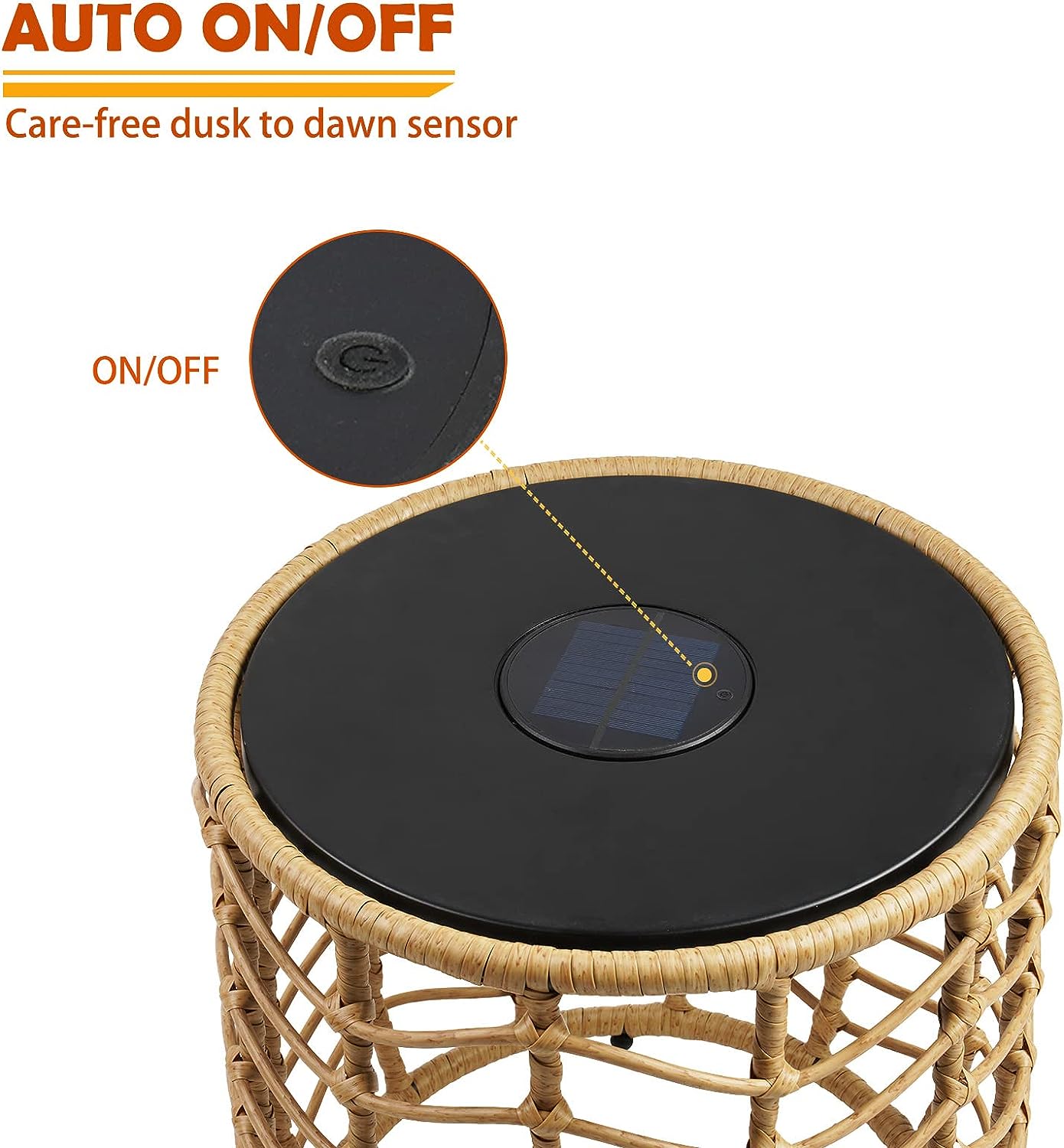 Boho Style Wave Nesting Tables with Built-in Solar-power Lights Set of 2
