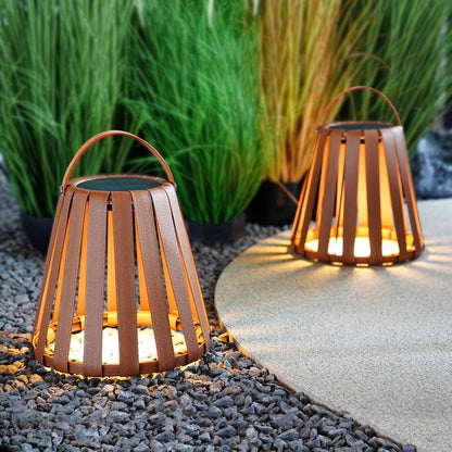 2-Pack Solar-Powered Outdoor Decor Lanterns, Faux Leather Outdoor Floor Lamps Waterproof for Porch, Patio