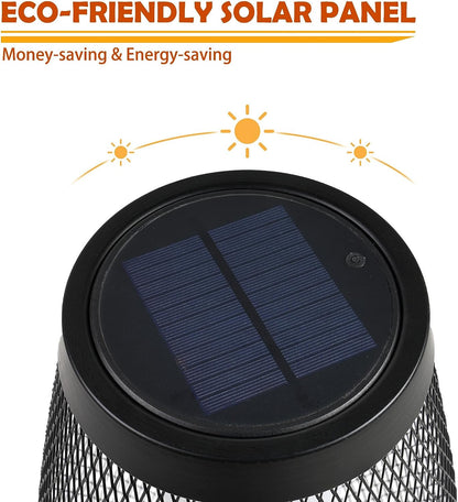 Shadow Solar Powered 28"H Floor Lamp, Metal Wire Shade, LED Modern Outdoor Flickering Lantern