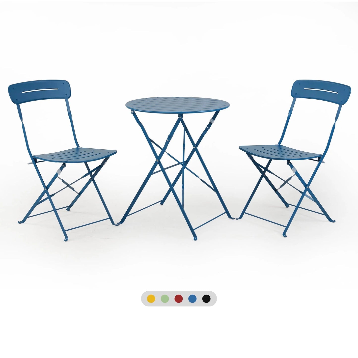 3-Piece Foldable Bistro Set with Round Table - All-Weather Steel Frame