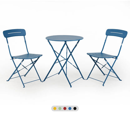 3-Piece Foldable Bistro Set with Round Table - All-Weather Steel Frame