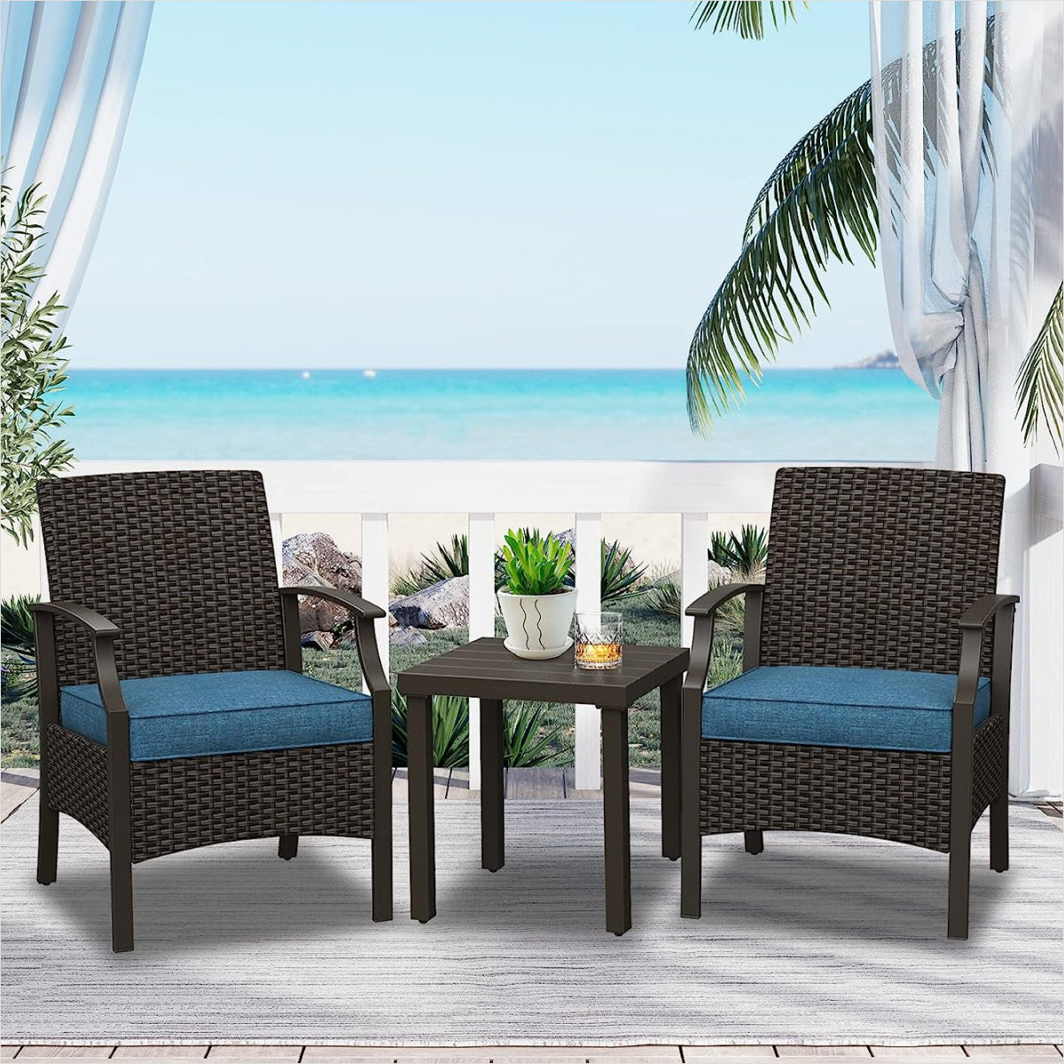 Outdoor Furniture Sets Weather Resistant Wicker Outdoor Patio Chairs with Ottomans and Coffee Tables for Balcony Backyard Garden Poolside
