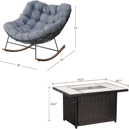 Rocking Chair Set of 3, Comfy Reading Chair Outdoors and Indoors, Modern Cozy Lounge Rocker with Cushion