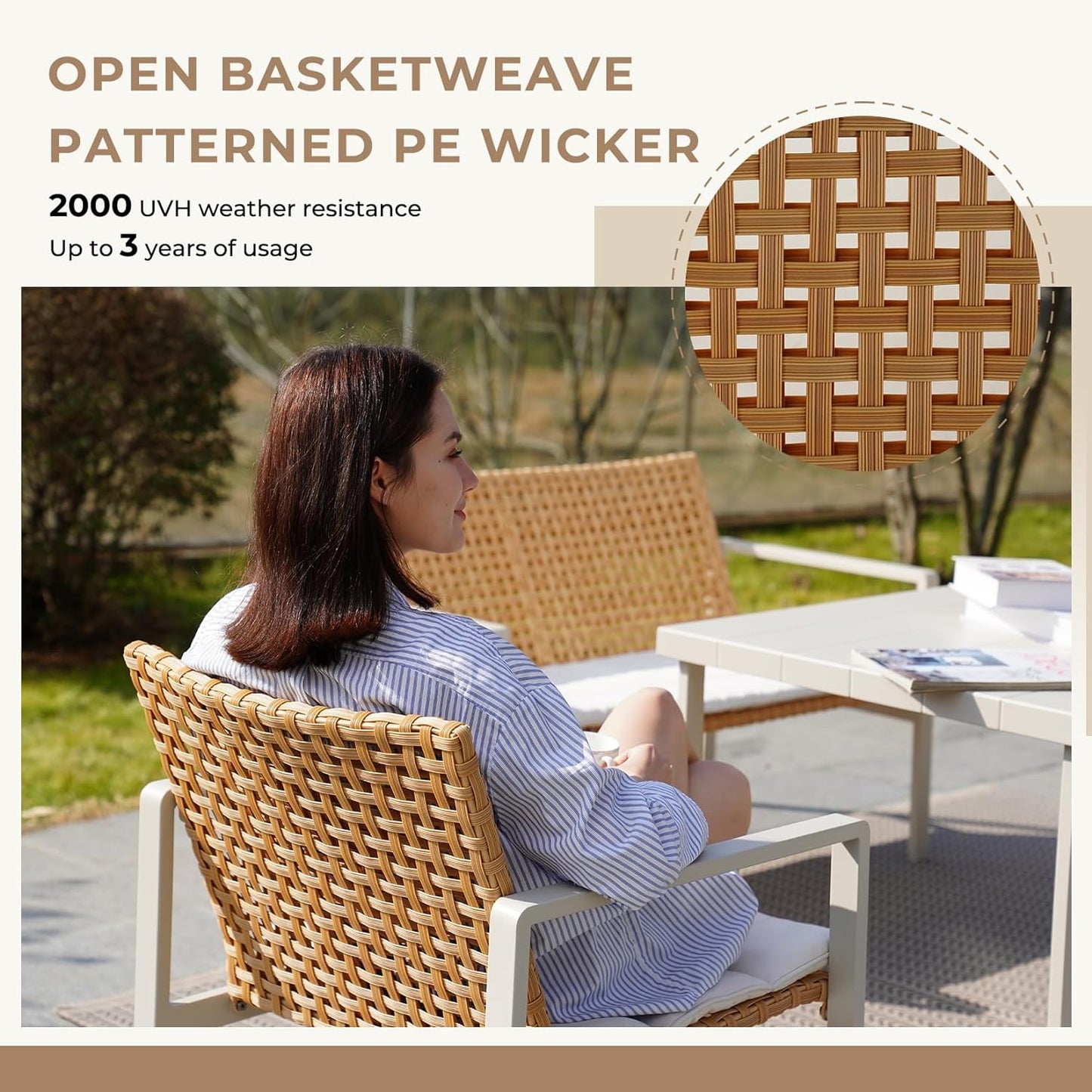 GRAND PATIO Spring Wicker Patio Furniture Set, Outdoor Conversation Furniture Set with Coffee Table