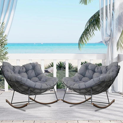 GRAND PATIO Outdoor Royal Rocking Chair, E-Coated Papasan Chair With Cushion for Porch, Garden
