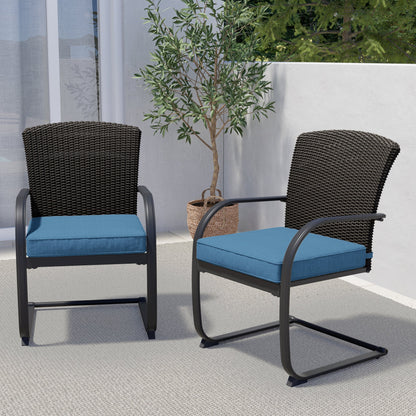 Dining Wicker Chair Set, Steel Frame Chair with Cushion