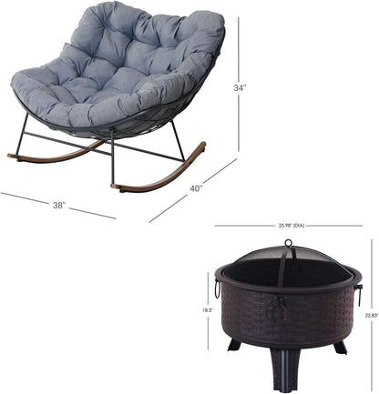 Rocking Chair Set of 3, Comfy Reading Chair Outdoors and Indoors, Modern Cozy Lounge Rocker with Cushion