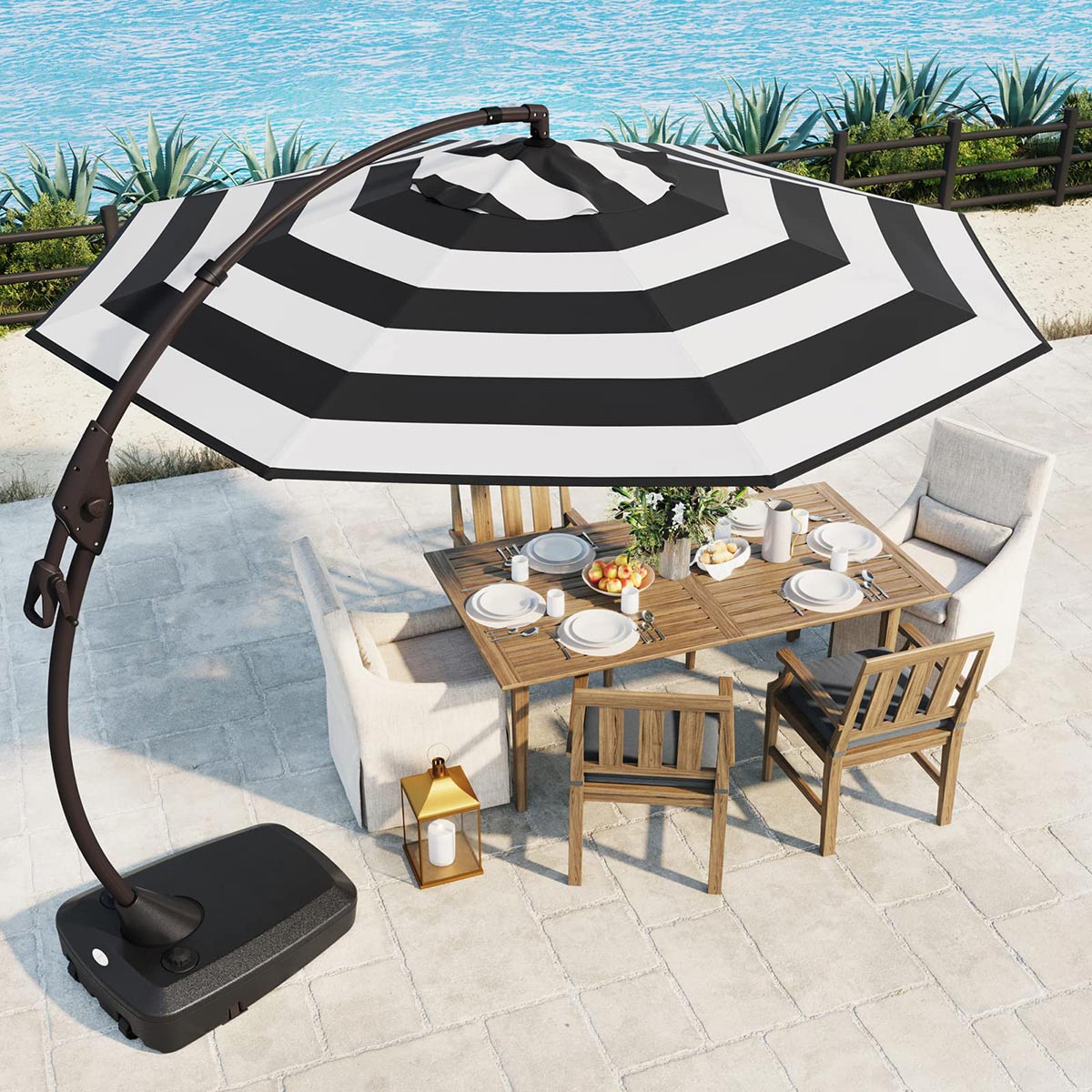 11 FT 12 FT Cantilever Patio Umbrella with Base, Round Large Offset Umbrellas for Garden Deck Pool