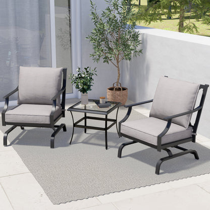 3 Piece Metal Bistro Rocking Chairs, Indoor Outdoor Chat Set
