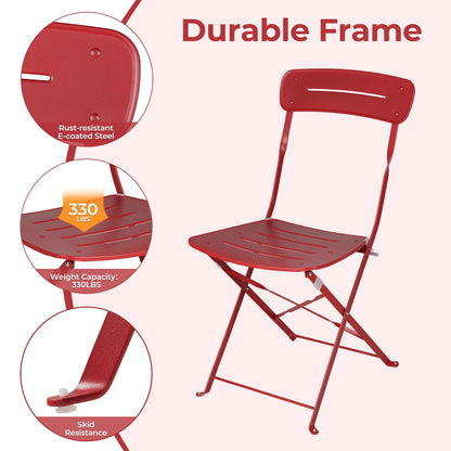 3-Piece Foldable Bistro Set with Round Table - All-Weather Steel Frame
