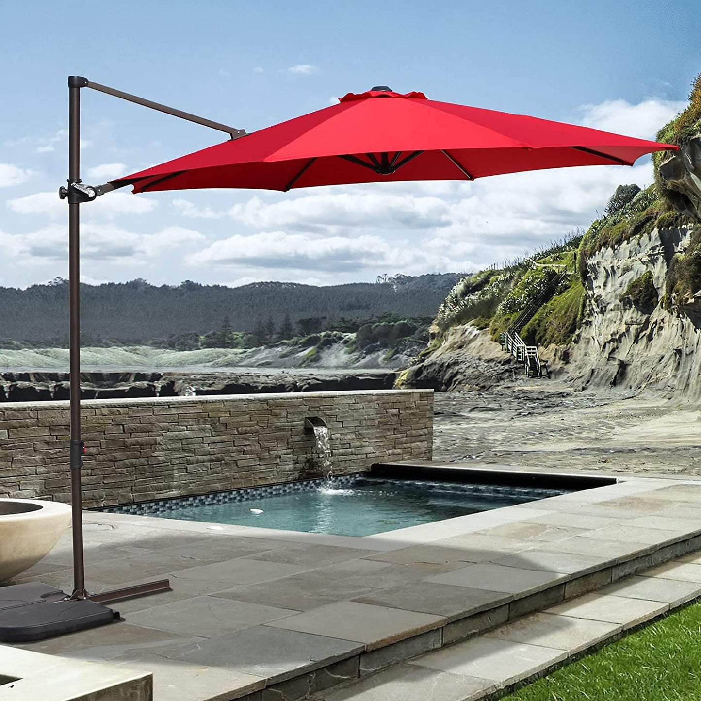 10FT Outdoor Aluminum Patio Umbrella, Market Cantilever large outdoor umbrella Polyester Patio Shade UV Protection,Offset Patio Umbrella Without Base,Tilt and Crank