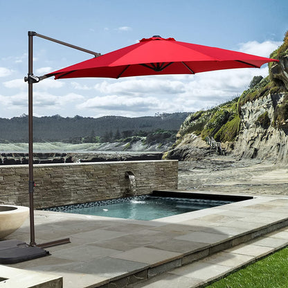 10FT Outdoor Aluminum Patio Umbrella, Market Cantilever large outdoor umbrella Polyester Patio Shade UV Protection,Offset Patio Umbrella Without Base,Tilt and Crank