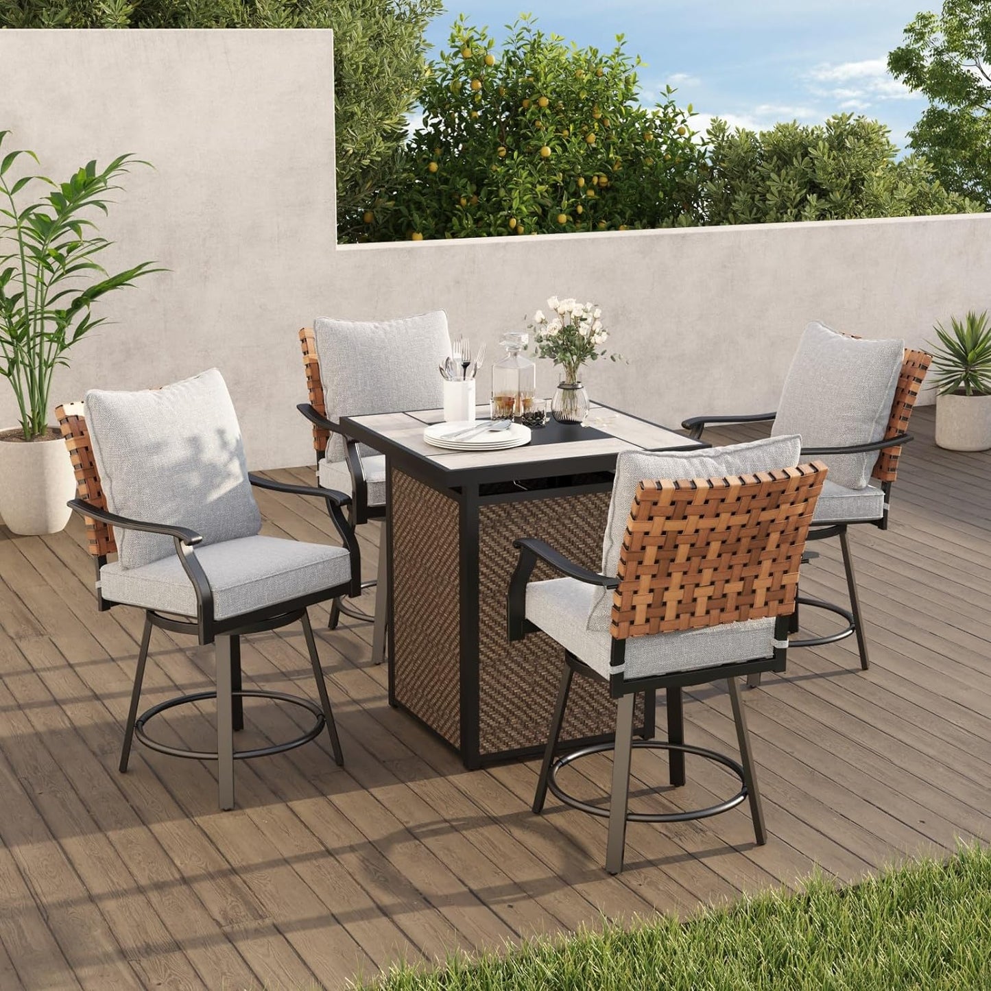 Grand patio Patio High Swivel Bar Set with Fire Pit Table