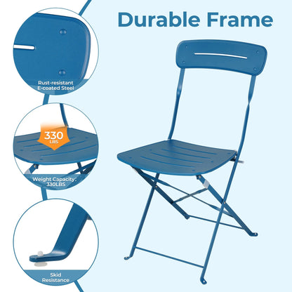 3-Piece Foldable Bistro Set with Round Table - All-Weather Steel Frame