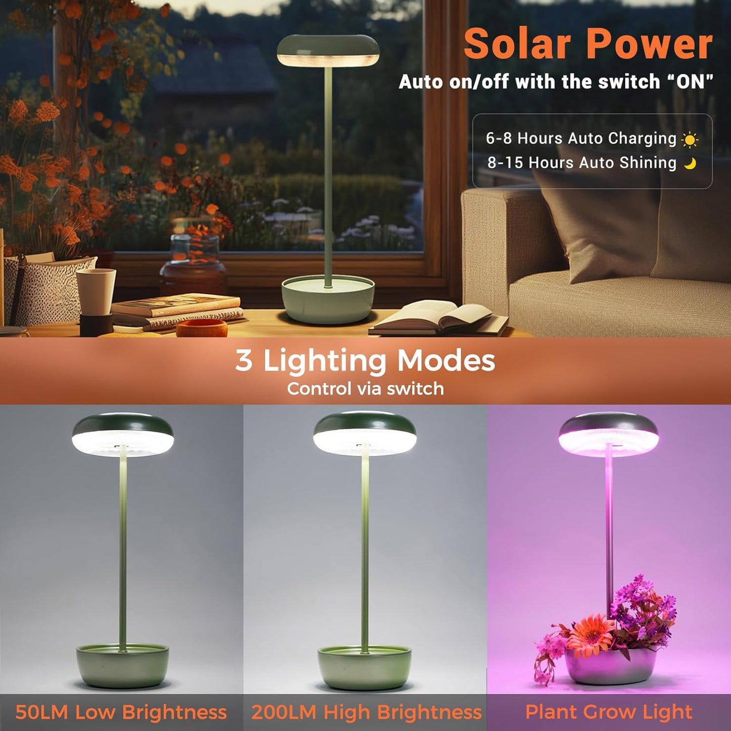 Outdoor Table Lamp Solar Table Lamp with USB-Type C