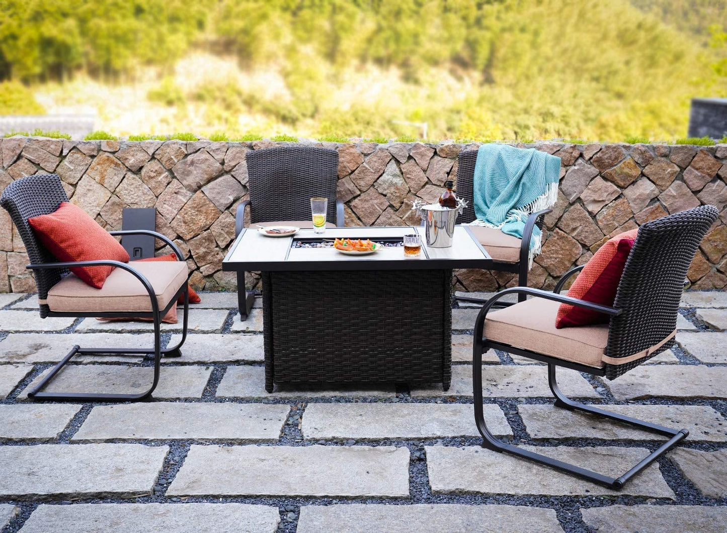 Dining Wicker Chair Set, Steel Frame Chair with Cushion