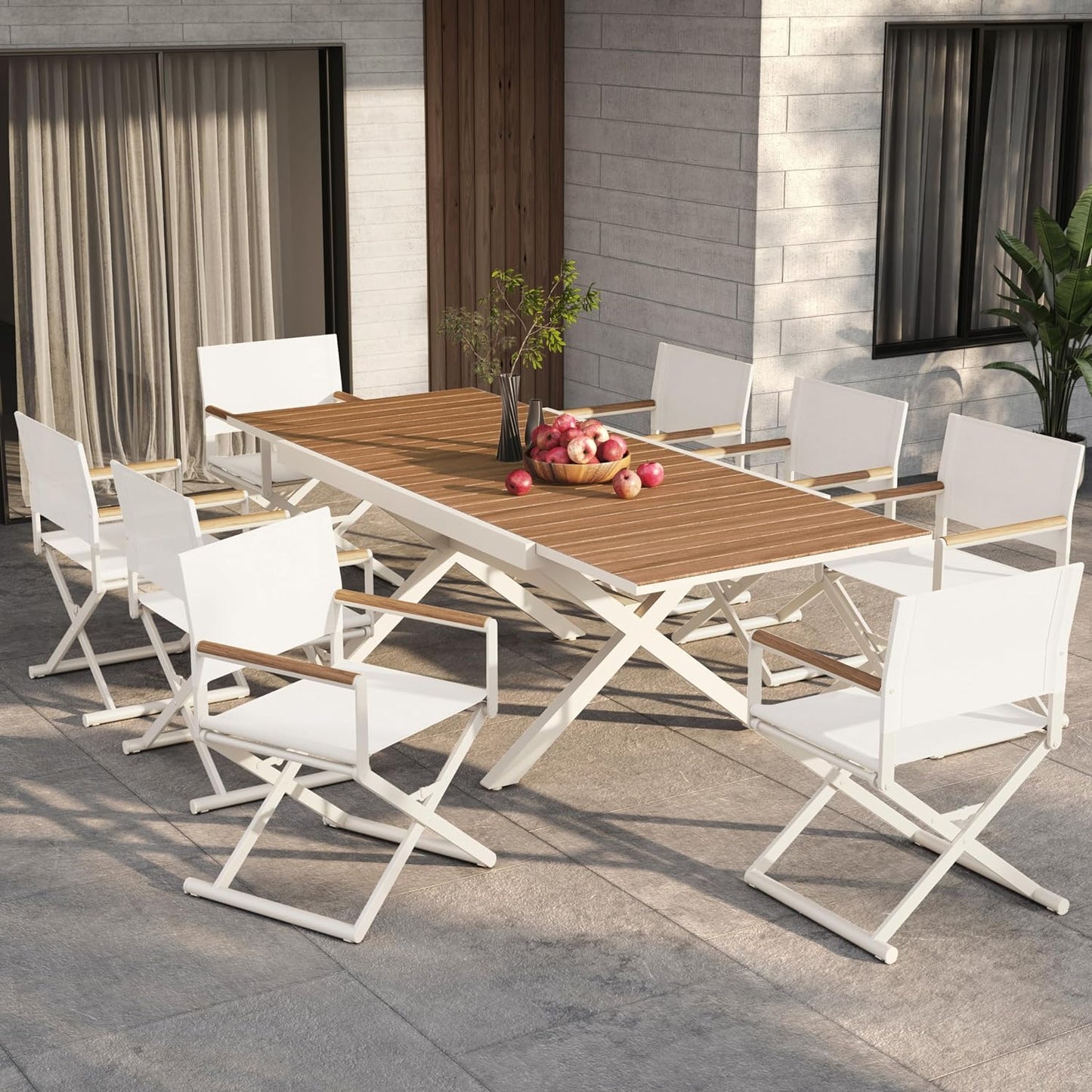 Dining Set, Extendable Table with Extra-Wide Foldable Chairs
