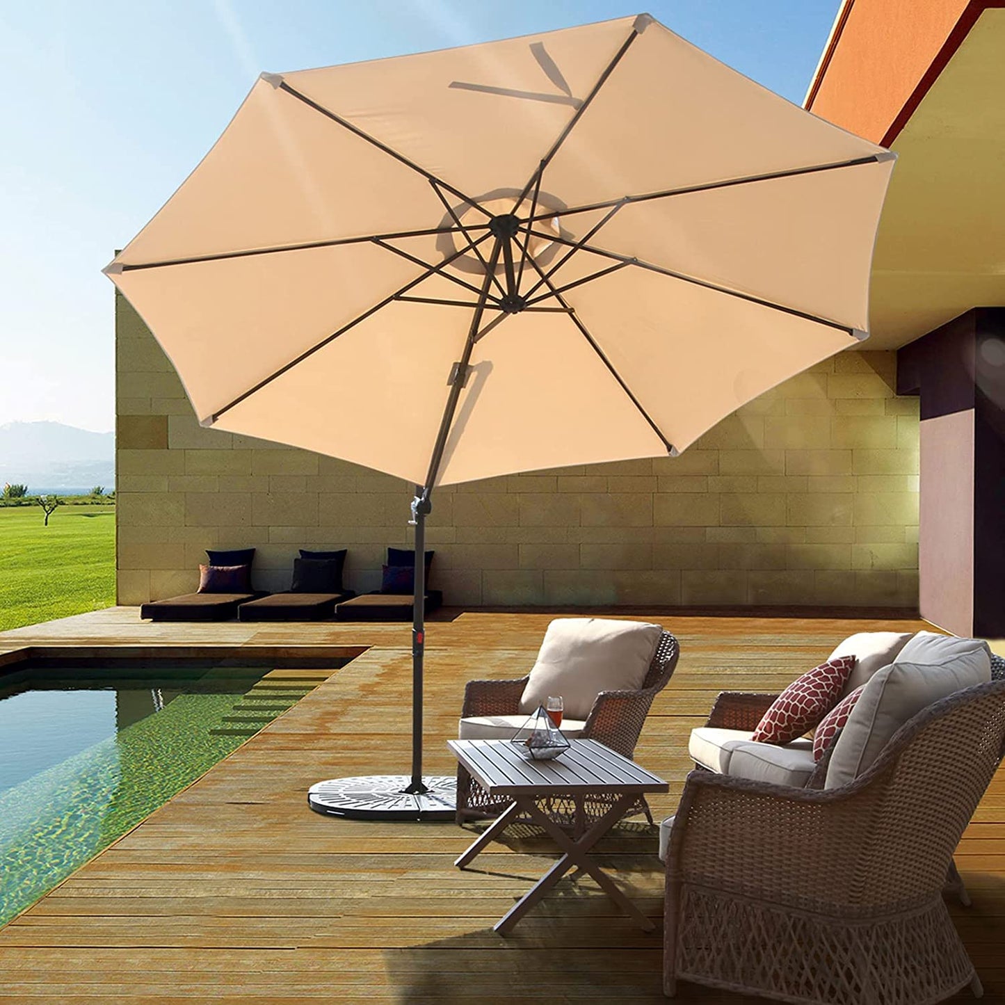 10FT Outdoor Aluminum Patio Umbrella, Market Cantilever large outdoor umbrella Polyester Patio Shade UV Protection,Offset Patio Umbrella Without Base,Tilt and Crank
