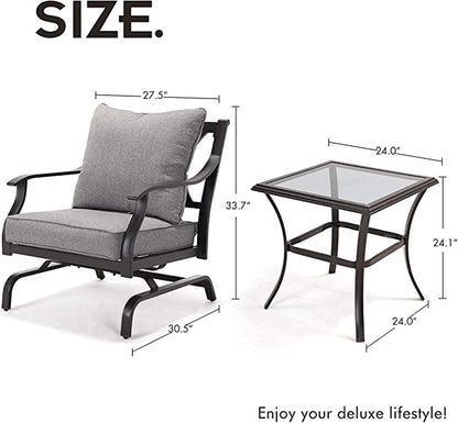 3 Piece Metal Bistro Rocking Chairs, Indoor Outdoor Chat Set