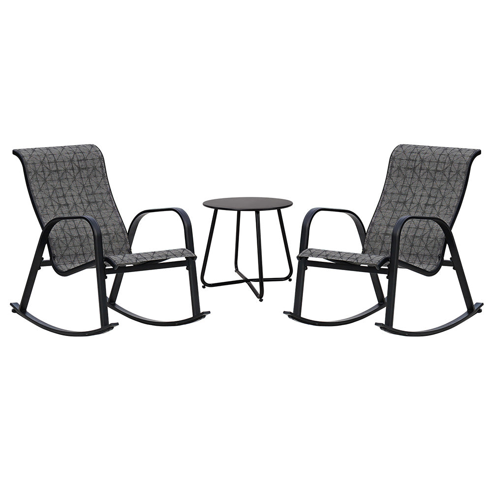 3-Piece Patio Bistro Rocking Chair Set, Steel Rocker Seating Outside for Front Porch, Garden, Patio, Backyard