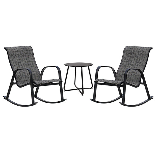 3-Piece Patio Bistro Rocking Chair Set, Steel Rocker Seating Outside for Front Porch, Garden, Patio, Backyard