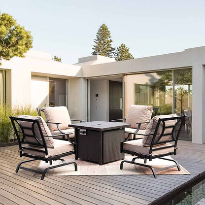 NEWPORT Outdoor Furniture Set with 1 Propane Fire Pit Table and 4 Chairs