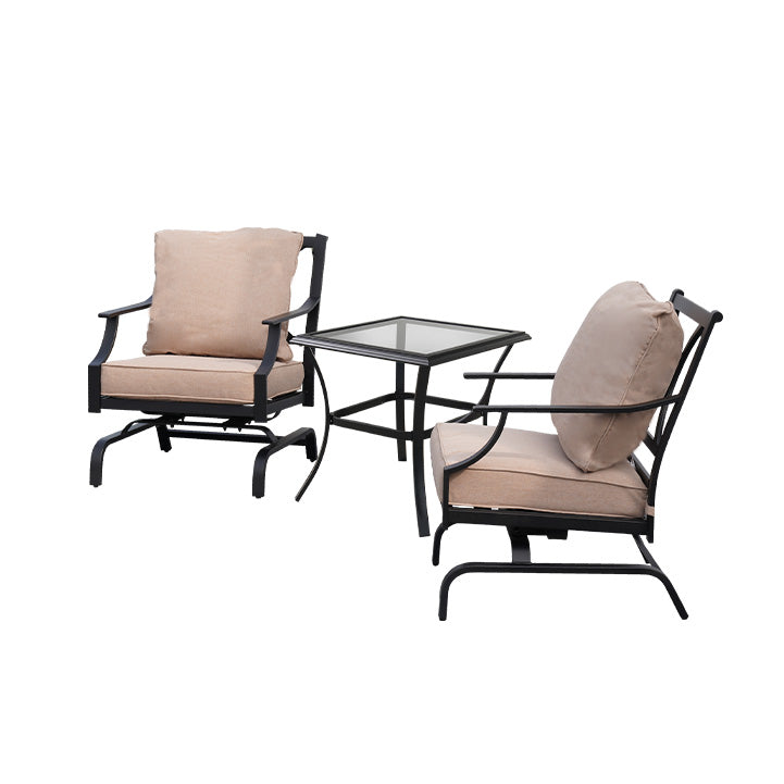 3 Piece Metal Bistro Rocking Chairs, Indoor Outdoor Chat Set